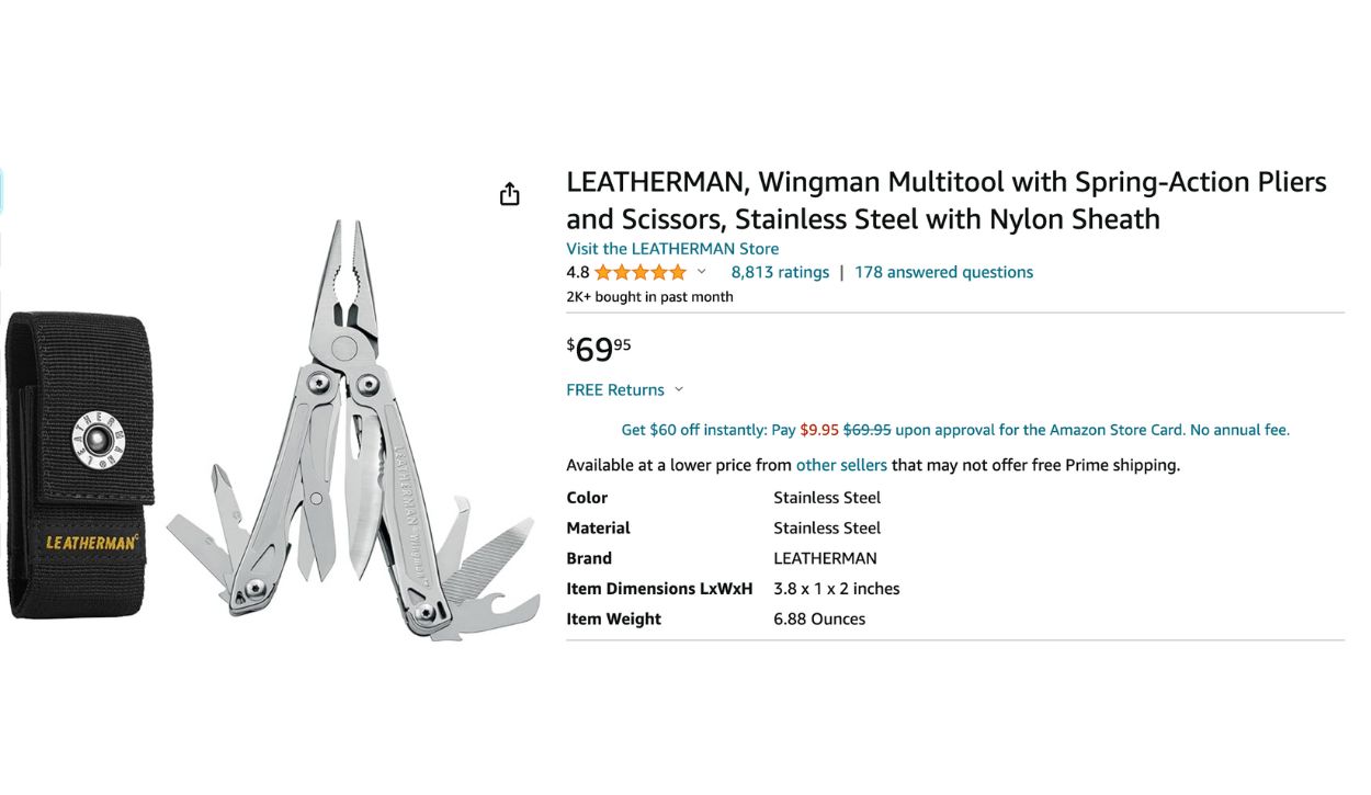 Leatherman Wingman Multitool sold on Amazon