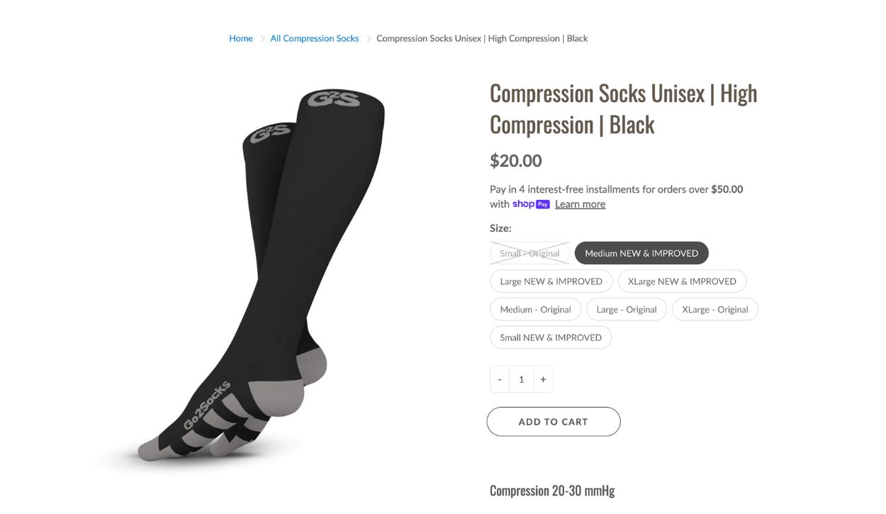 Black, high-compression socks by Go2Socks