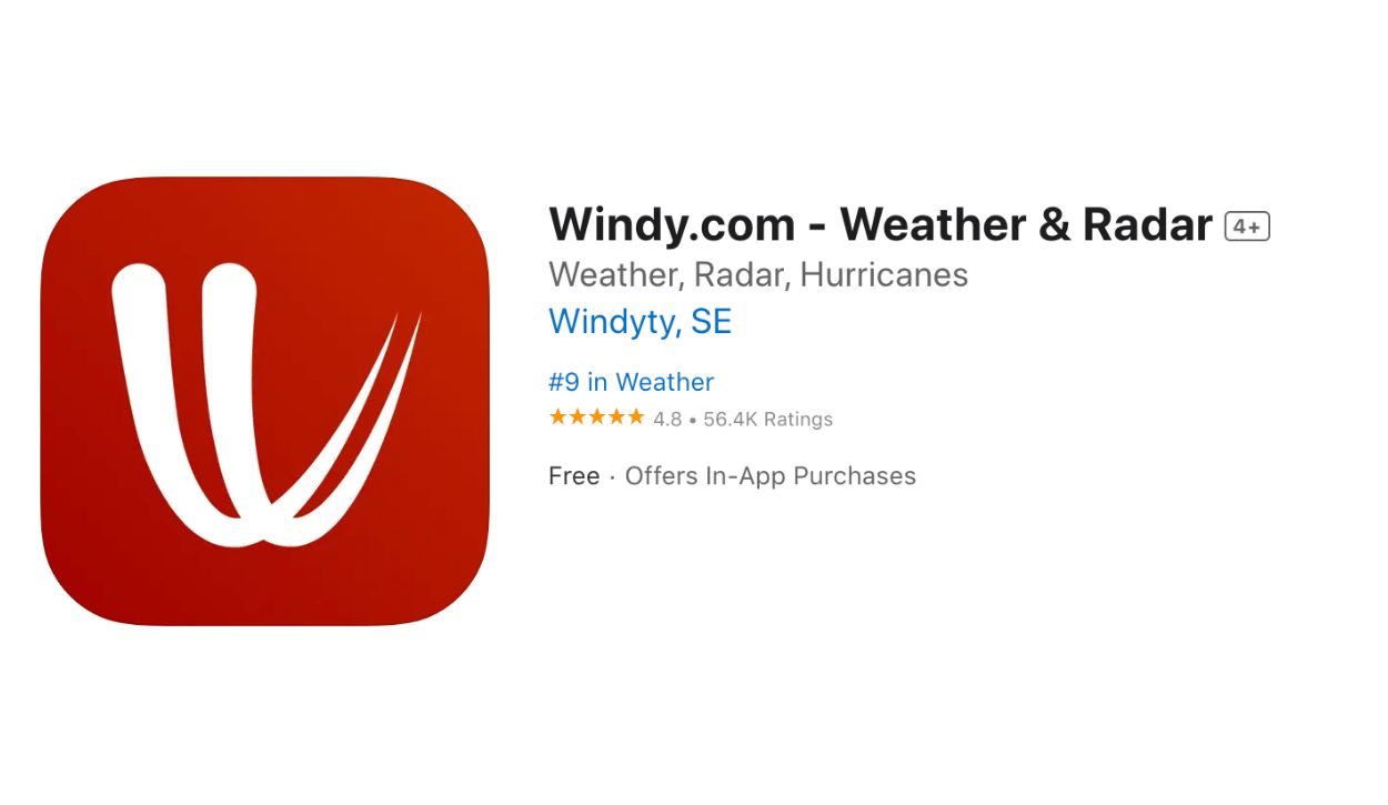 Screenshot of the Windy.com app in the App Store
